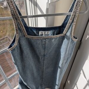 rag & bone Blue Denim Overalls with Silver Accents